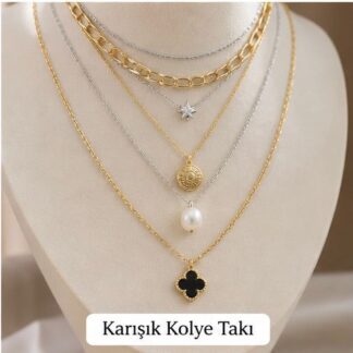 Kadın Rodyum Kaplama Kolye Çeşit Zirkon Taşlı